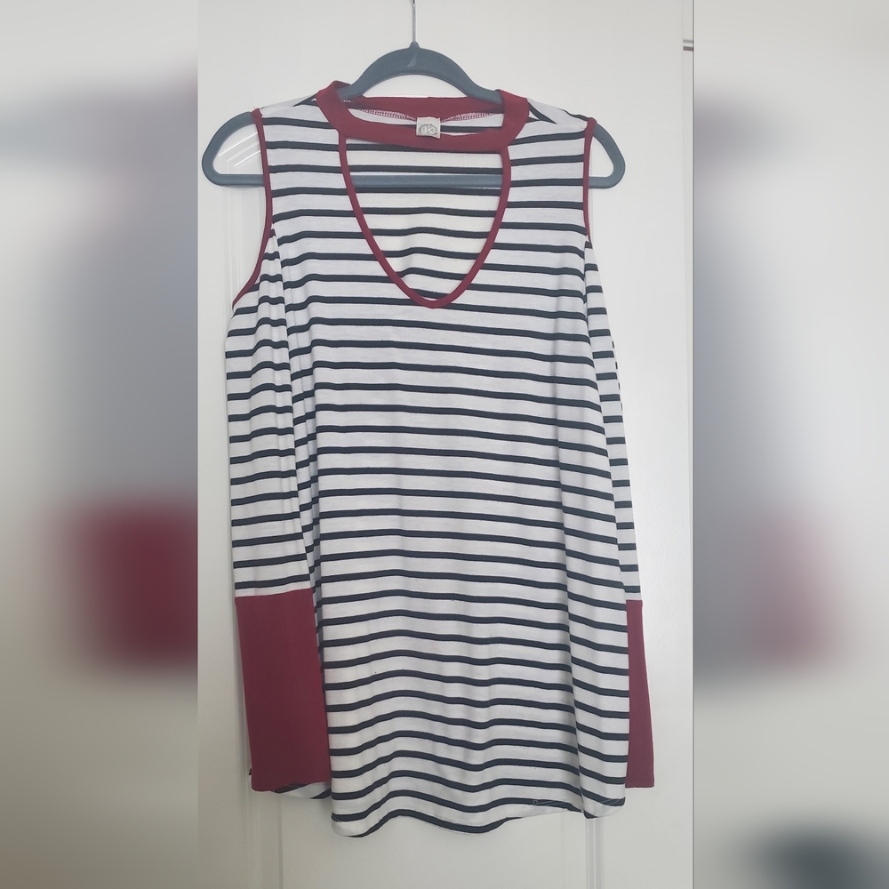 Sun n Moon Women's Striped Tunic with Red Trim